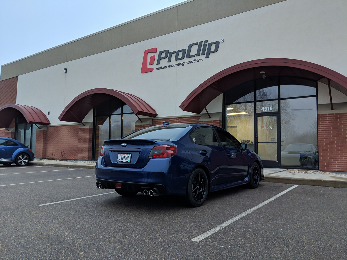 The WRX out in front of the ProClip USA headquarters